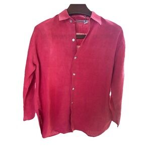 Chicos Designs Medium100% Linen Berry Button‎ Up Top Long Sleeve Shell Buttons